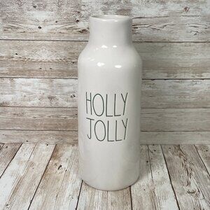 RAE DUNN Holly Jolly 9" Ceramic Christmas Vase White Farmhouse Decor NWT NEW